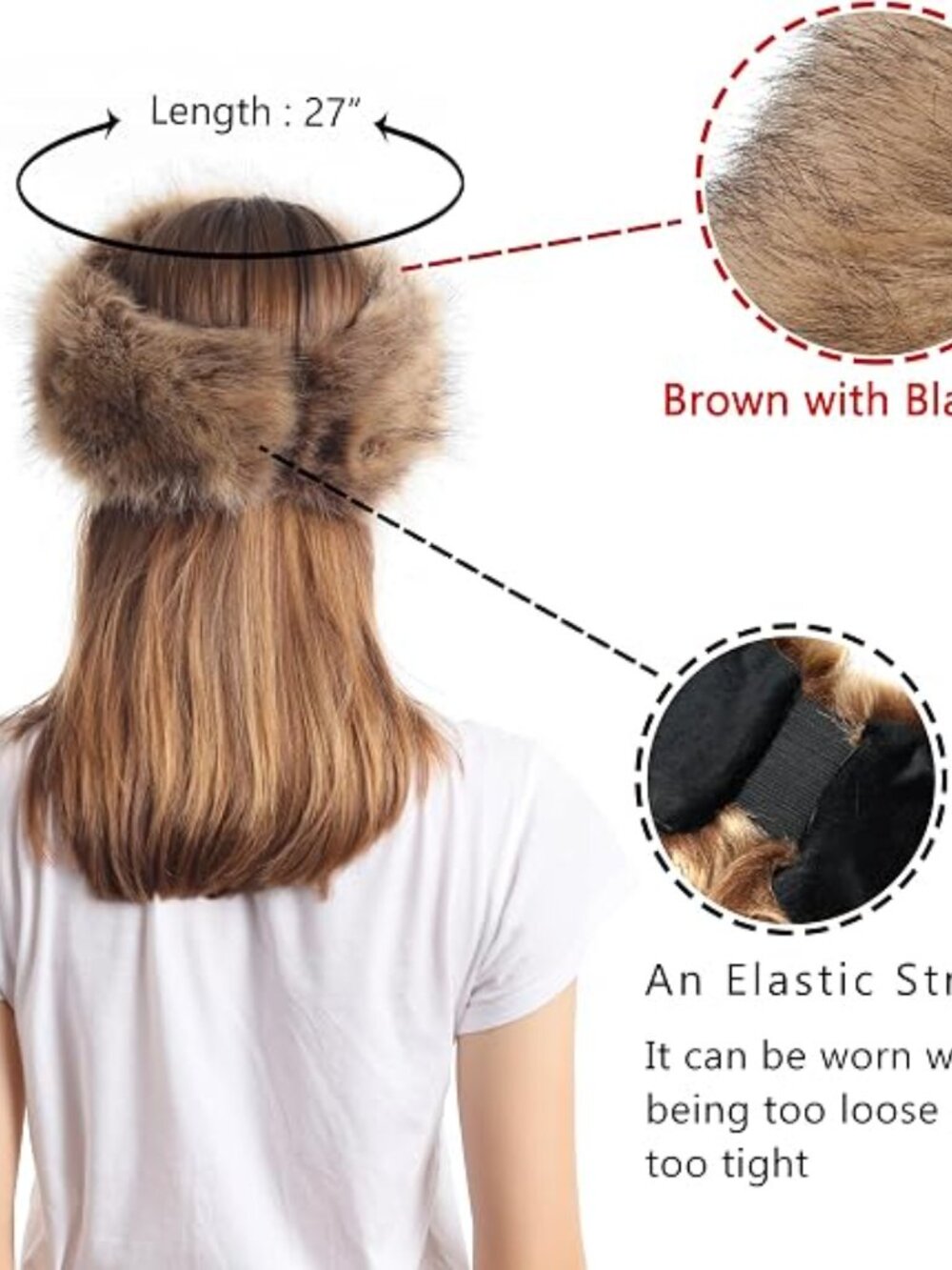 LA CARRIE Faux Fur Headband with Stretch Women's Winter Earwarmer Earmuff - Picture 6 of 7
